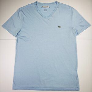 Lacoste Men's Lightweight T Shirt V Neck Pima Cotton Light Blue - Size Small